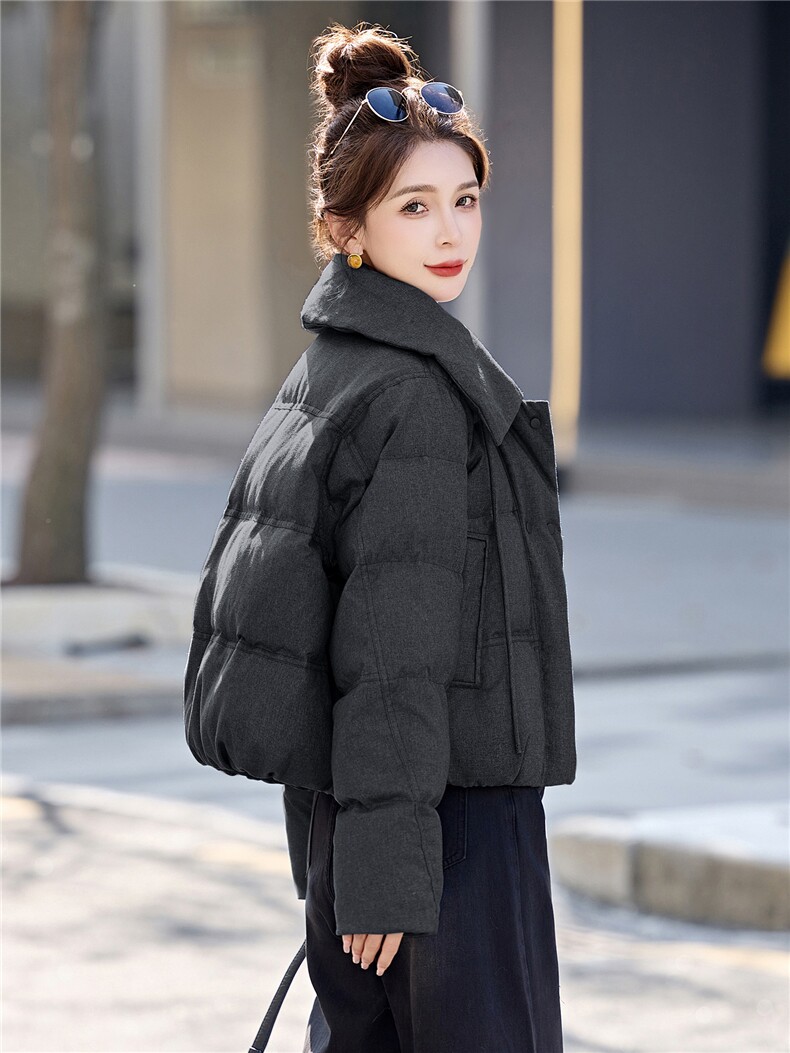 2025冬装新款简约时尚休闲翻领羽绒服,女装羽绒服,美沁