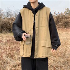 V领开衫工装马甲男潮流百搭休闲W16P35图片