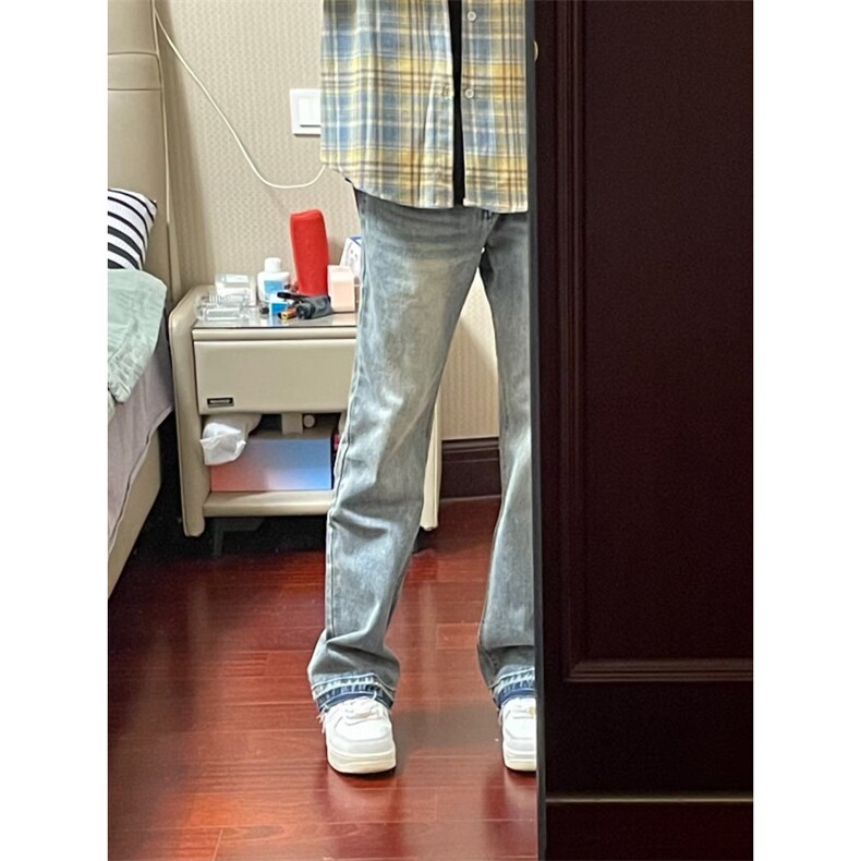 【有货】美式vibe微喇毛边牛仔裤男直筒裤脚破洞裤子D99HH-特P52,男装牛仔裤,星座1007（原301D）