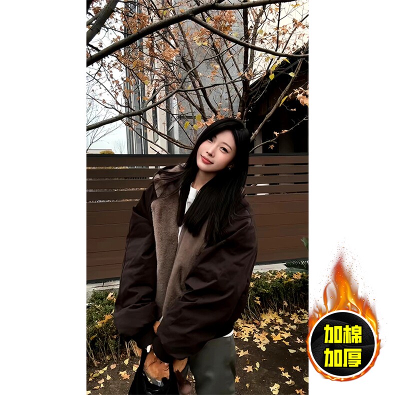 两面穿现货重磅短款座山雕棉衣男女双面穿毛毛绒棉服加厚外套,男装棉衣,电商A443
