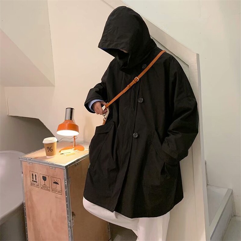 风衣外套2023新连帽中长款韩版大衣宽松港风痞帅上衣服W1479-P58,男装风衣,星座412-2