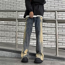 牛仔裤男韩版潮流高街帅美式拼色个性2024冬季ins长裤RK1314-P49，男装牛仔裤，星座412-2