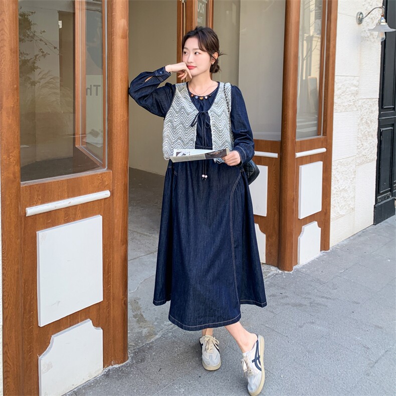 牛仔风马甲连衣裙套装女2026春季新款设计感两件套时尚减龄高级感,女装连衣裙,2D076