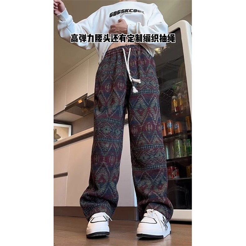 民族风针织花色裤子男款毛呢长裤秋冬情侣款休闲裤网图BK346-P53,男装民族服装,星座302B-2