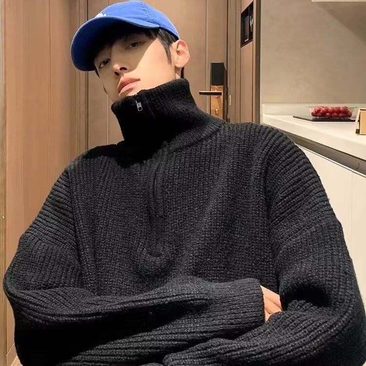 570-P45半拉链高领毛衣男款春秋慵懒高级感打底针织衫,男装针织衫/毛衣,电商B323A