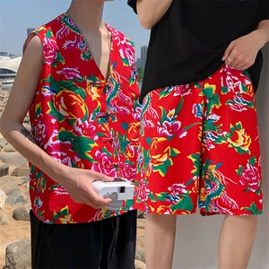 TZ02东北大花民族风风马甲短裤套装大码抖音网红同款汉服男女图片