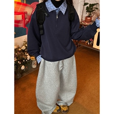 1506-1/WY5061/P61格纹拼接假两件polo衫卫衣学院风情侣休闲卫衣，男装卫衣，星座1506-1
