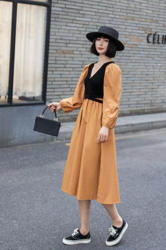 温柔法式风收腰显瘦连衣裙，女装连衣裙，东洋天堂之花