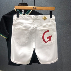 白色短裤男夏季潮流弹力马裤休闲牛仔裤高端潮牌青春修身五分中裤图片