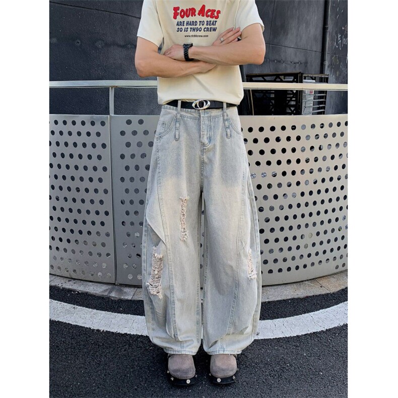 美式高街牛仔裤男女韩版潮流破洞帅气2025夏季ins长裤RK3016-P56，男装牛仔裤，星座412-2