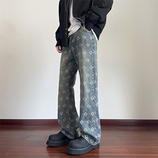 B221美式ins高街宽松直筒个性提花牛仔裤LK24399-特P52控88，男装牛仔裤，电商B221