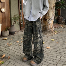 美式复古工装迷彩裤男女运动大口袋休闲情侣宽松直筒长裤K057-P50，男装休闲裤，星座308B-1