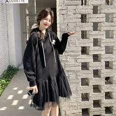 26春新款现-黑色网纱可盐可甜卫衣连衣裙2607A黑-P155K248，女装连衣裙，2B190