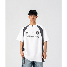 领口拉链拼接设计大码M-5XL印花短袖T恤男：100%棉DX78024P50控78，男装T恤，星座227-7