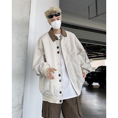 复古设计感拼色工装翻领夹克男潮牌宽松情侣休闲外套JK196-P65，男装夹克，星座308B-1