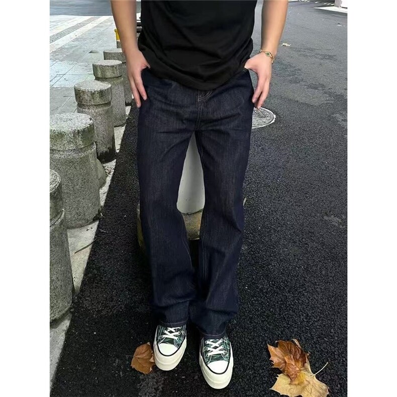 美式复古原色牛仔裤男款高街秋季潮宽松阔腿直筒长裤子NZA207图片
