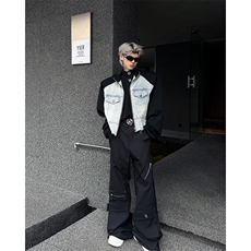 现货！25超短款牛仔拼接垫肩西服撞色夹克外套JK82-P138，男装夹克，电商B288
