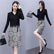 2023春季新款时尚优雅舒适高弹V领上衣+半身裙配腰带两件套，女装套装/套裙，岚衣(原川流布茜）