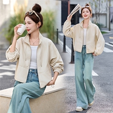 高端欧货春季新款高级感时尚抽绳立领外套宽松休闲夹克衫上衣女，女装皮衣，跑量工厂店