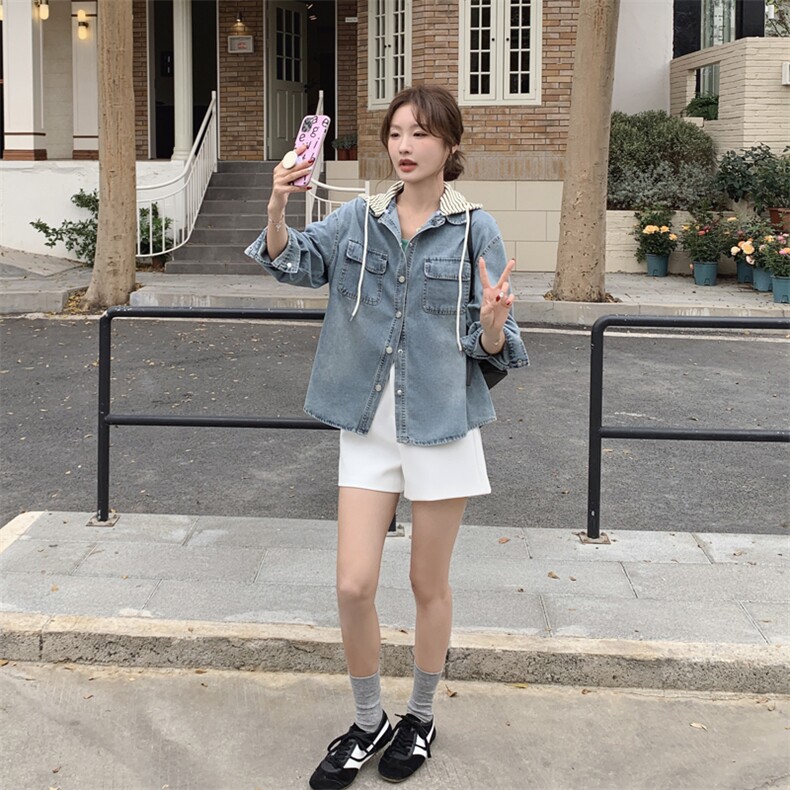 正品女装官方夏2025春季新款休闲百搭上衣复古可脱卸帽女士牛,女装短外套,豆豆家