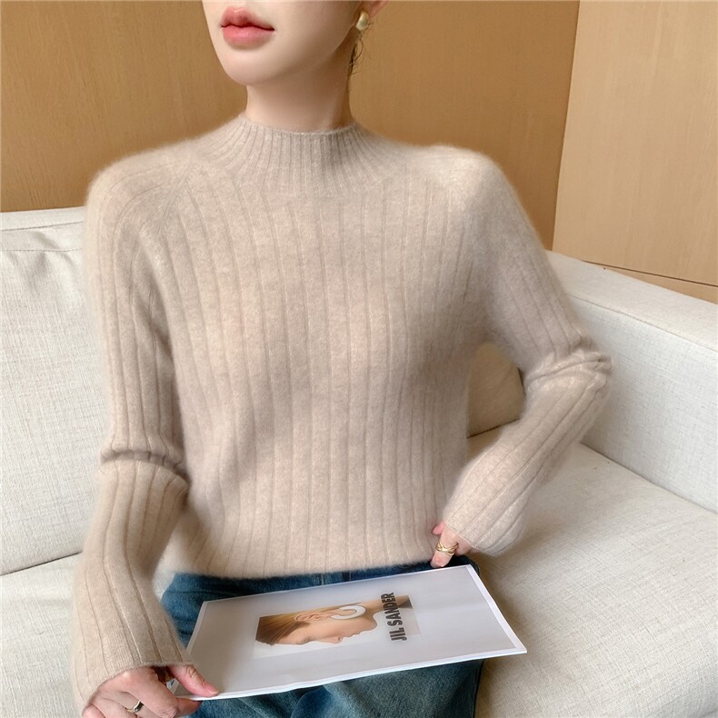2025年秋季新款百搭女士12针宽抽条半高,女装羊绒衫,百越羊绒