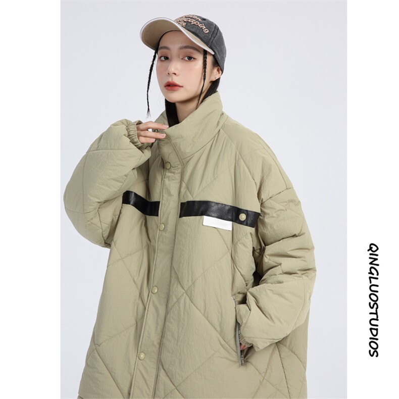 潮牌情侣2023冬季男士菱形格立领棉衣百搭棉服外套女MYTC121P75,男装棉衣,电商B220