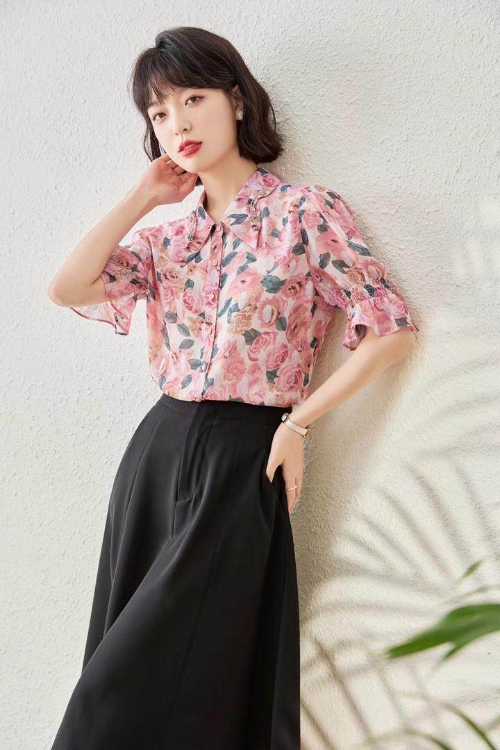 1087#黄色、粉色，M-XXL，重工，花料衬衣，其它，束索