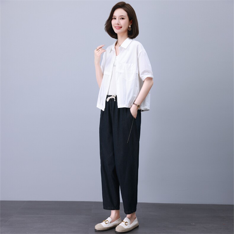 时尚宽松水洗牛仔套装女夏季新款休闲显瘦两件套气质百搭潮流,女装套装/套裙,叶笙衣