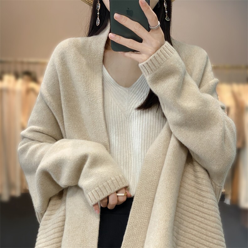 秋冬羊绒披肩女新款针织开衫羊毛外套宽松外搭慵懒上衣篇幅袖毛衣,女装羊毛衫,奢优羊绒
