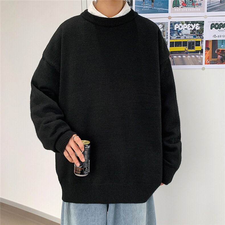 1港风宽松中性情侣潮流纯色大码M-5XL毛衣男外套7979P45加绒P55图片