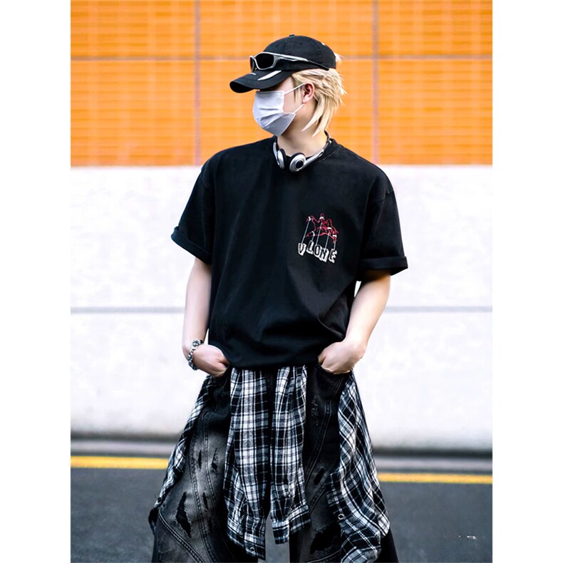 抖音得物供货 240克重磅现货宽松美式纯棉水洗做旧印花T恤ATSX05图片
