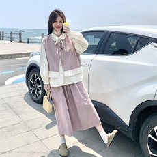新品2026秋季长袖衬衫+粉色套装三件套2C056-7030-P185控268，女装套装/套裙，2C056