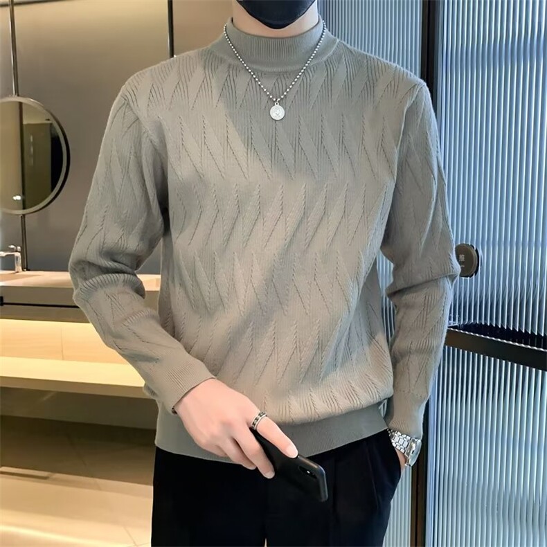 半高领毛衣男秋冬季厚款宽松保暖中领打底毛线衣针织衫男 M828图片