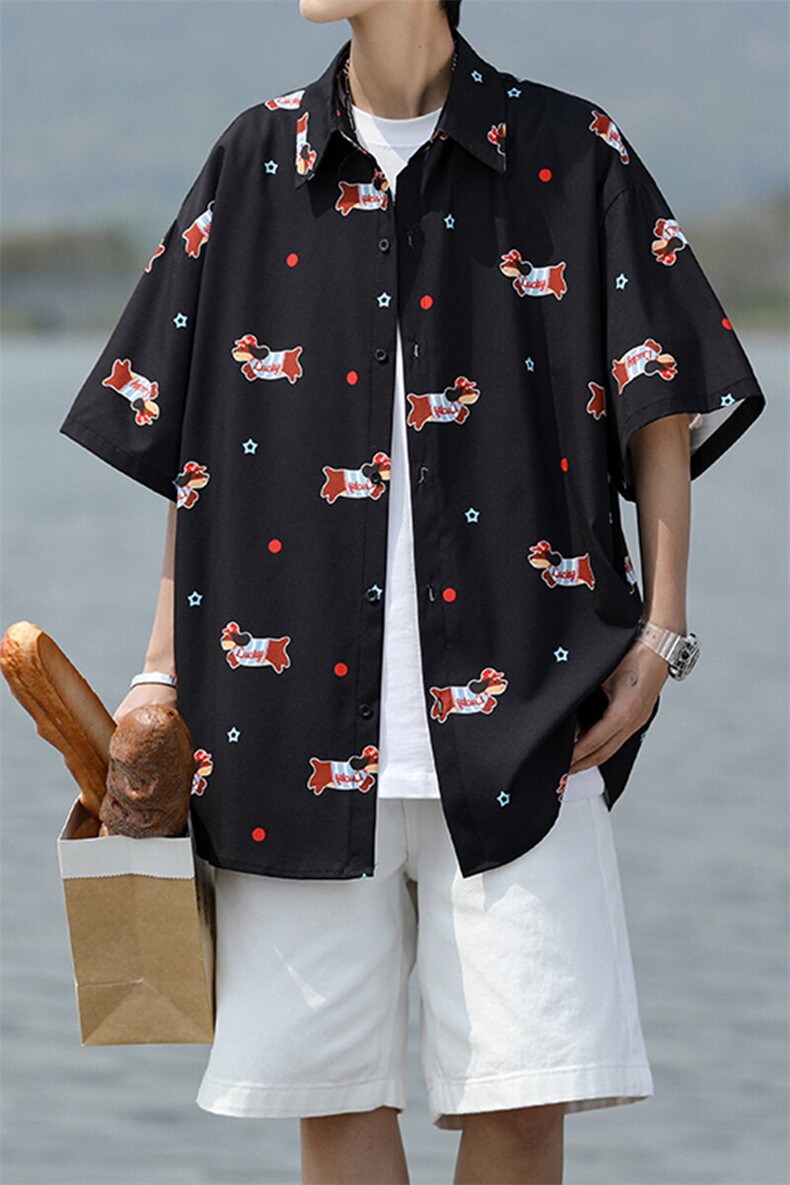 8XL-M腊肠狗花衬衫男短袖夏季冰丝薄款花衬衣寸衫外套DC28003P38,男装T恤,电商B312