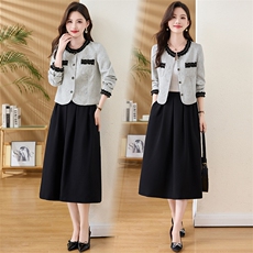 2025秋装新款套装裙优雅小香风短款外套A字半身裙气质显瘦连衣裙，女装套装/套裙，欣贝拉