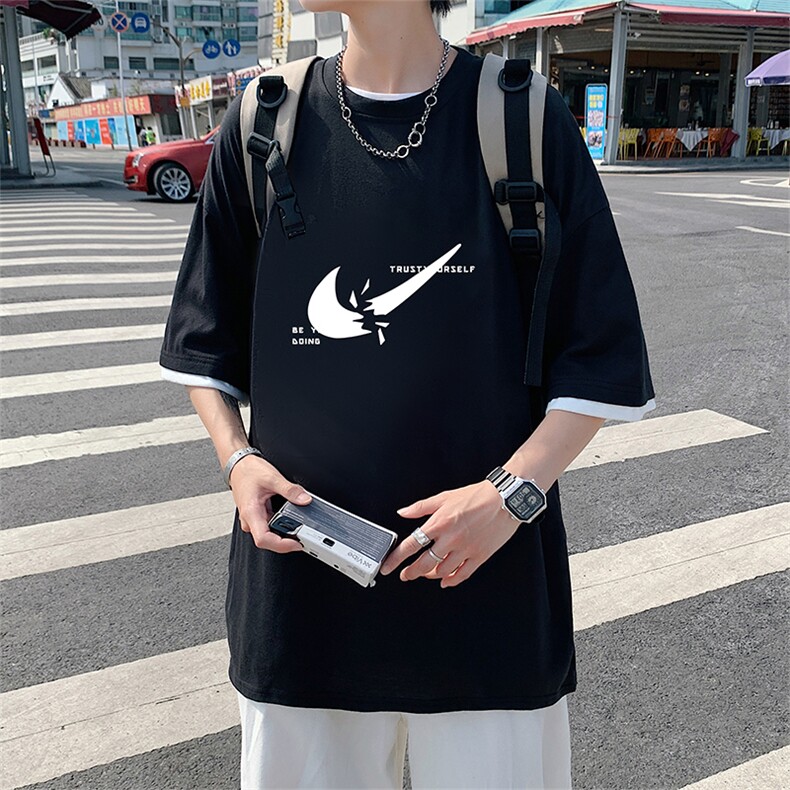 JT55111-P25假两件短袖t恤男大码胖子半袖体恤半截袖港风,男装T恤,电商A040
