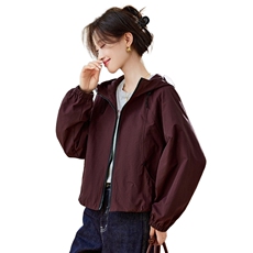 新款宽松连帽抽绳纯色夹克冲锋衣外套2026年春季，女装短外套，简韵佳