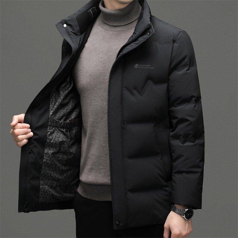冬季新款男士立领御寒羽绒服2022中年休闲男装加厚保暖白鸭绒外套,男装羽绒服,电商B212（原钱塘6029）