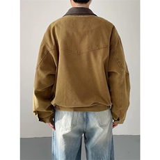 网图有货巴恩风翻领PU皮领拼接工装宽松休闲夹克外套男A913-P83，男装夹克，星座1505