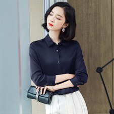 杭州真丝衬衫女长袖纯色翻领重磅桑蚕丝上衣宽松直筒杭州丝绸秋装，女装衬衫，阿舍尔精品