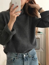 秋季新款舒适显瘦时尚百搭坑条堆领打底衫，女装羊毛衫，恒恩羊绒