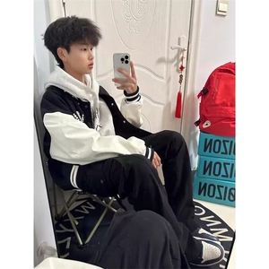 春季新款钉珠毛呢棒球服美式复古潮牌嘻哈学生外套宽松夹克男女图片