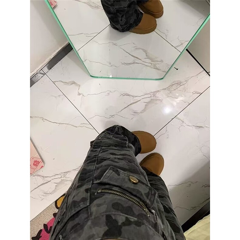 美式高街军绿色迷彩工装牛仔裤欧美hiphop裤子直筒阔腿拖地裤女,男装牛仔裤,星座1210-1