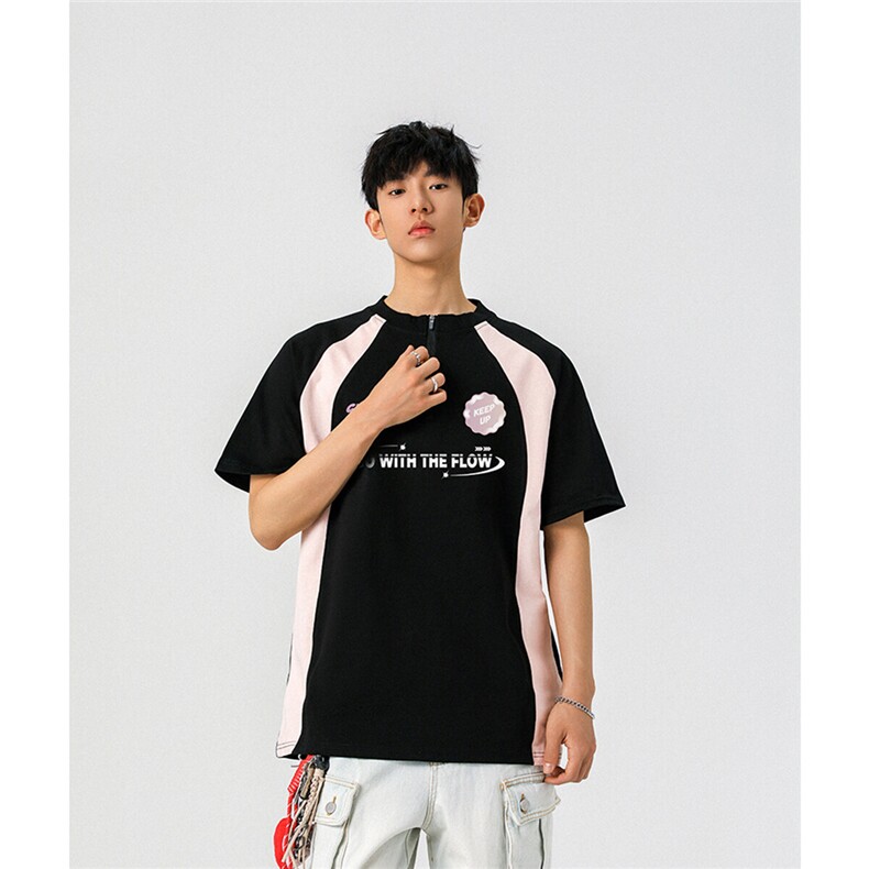 领口拉链拼接设计大码M-5XL印花短袖T恤男：棉DX78024P50控78,男装T恤,星座226-1