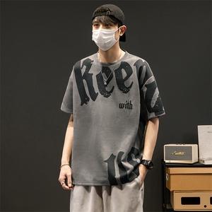 新款短袖男创意灰墙夏季t恤休闲百搭印花圆领T恤男上衣TC3137-P35图片