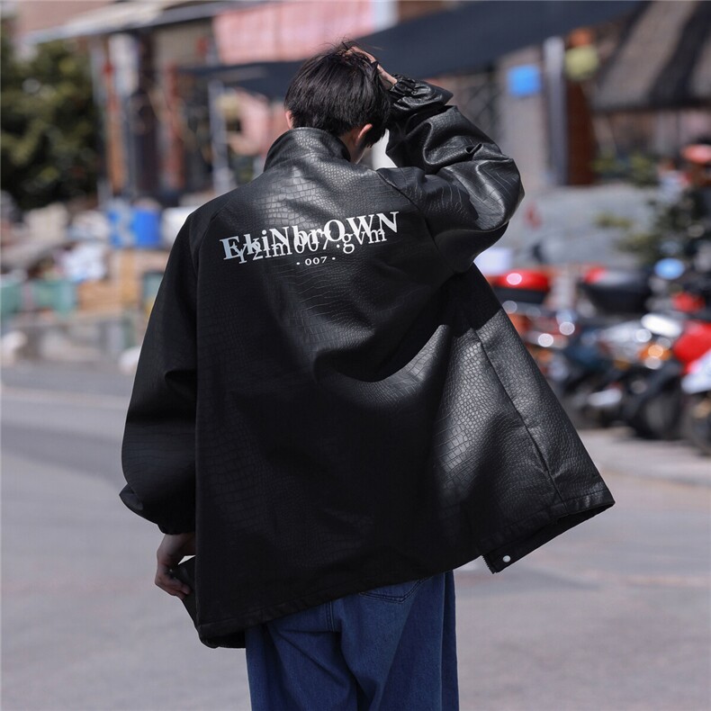 1港风鳄鱼纹皮中性潮流大码M-5XL夹克男成分100%PUJK7570P85控128，男装夹克，星座226-2