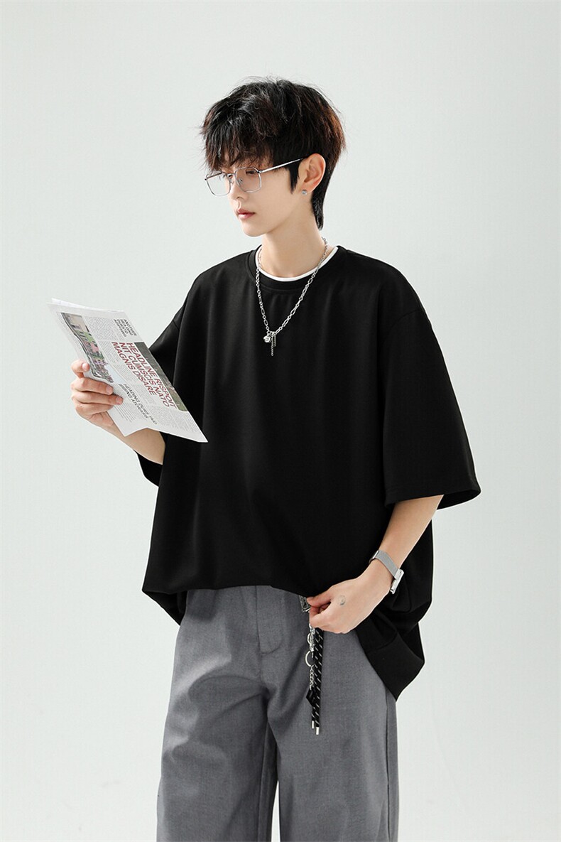 8XL-M高品质重磅棉光版纯色短袖T恤百搭款半截袖五分袖DX332特P23,男装T恤,电商D206-1