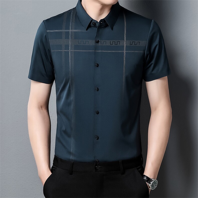 男式2023年夏季新款百搭无痕衬衫男短袖商务休闲衬衣男装，男装衬衫，电商B360