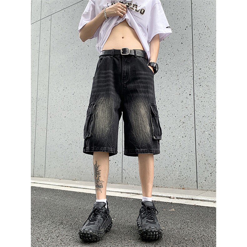 B221美式ins高街小众夏季重工艺工装牛仔短裤LK24177-P60控78,男装牛仔裤,电商B221