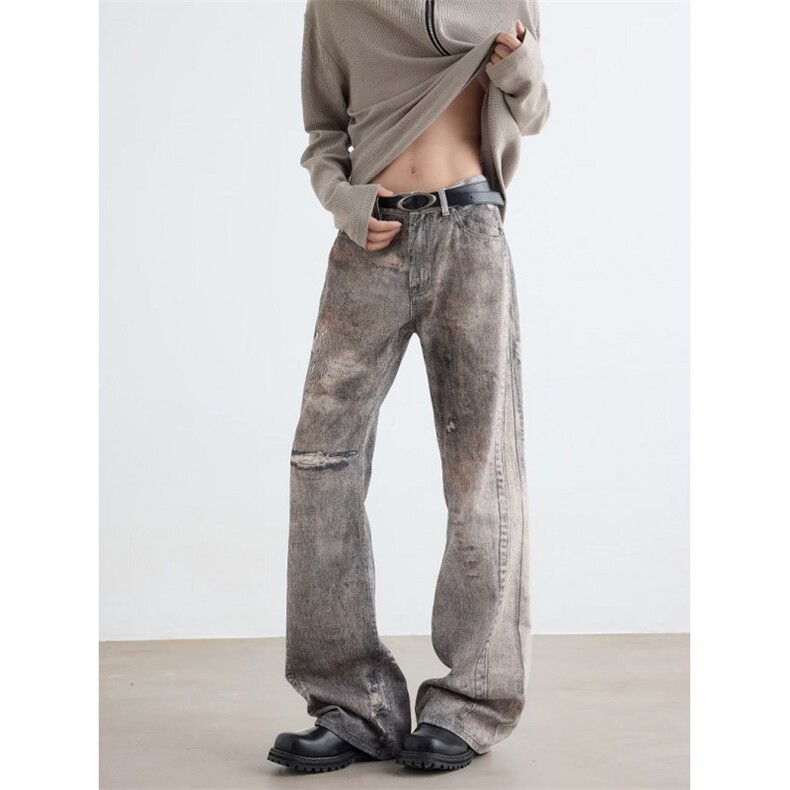 WE1652-P52废土风美式数码印花水洗做旧微喇牛仔裤，男装牛仔裤，电商B323A